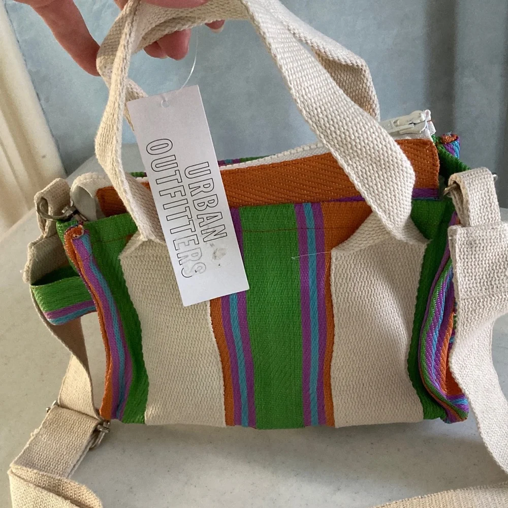 Urban Outfitters Green and Orange Striped Crossbody Bag - Picture 5 of 10